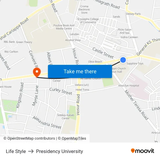 Life Style to Presidency University map