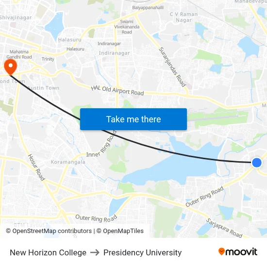 New Horizon College to Presidency University map