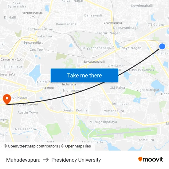 Mahadevapura to Presidency University map
