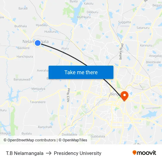 T.B Nelamangala to Presidency University map