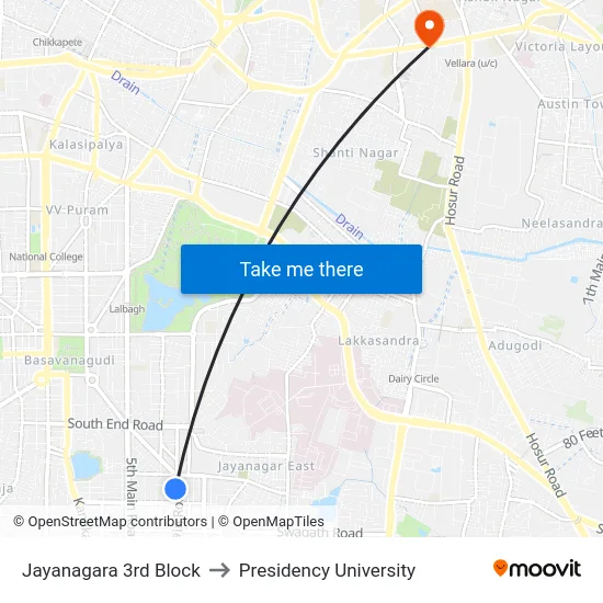 Jayanagara 3rd Block to Presidency University map