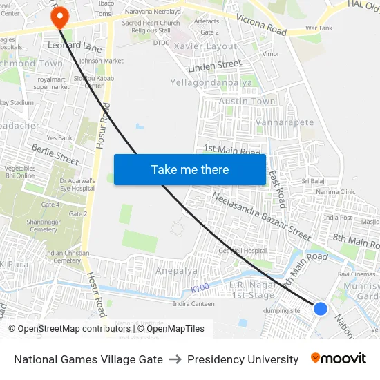 National Games Village Gate to Presidency University map