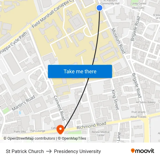 St Patrick Church to Presidency University map