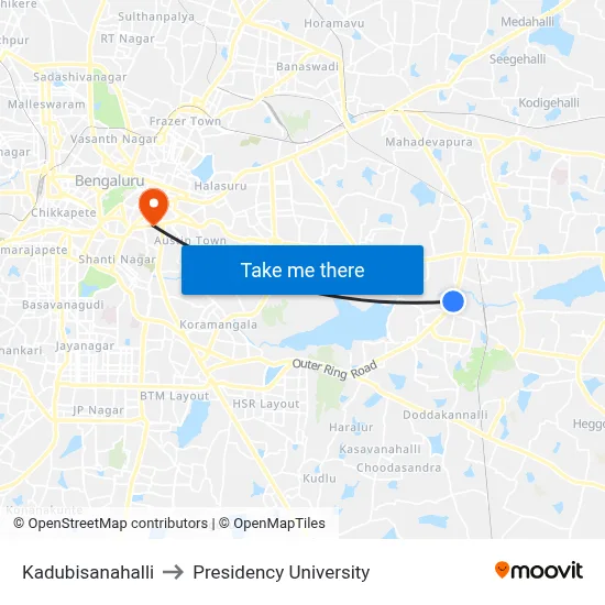 Kadubisanahalli to Presidency University map