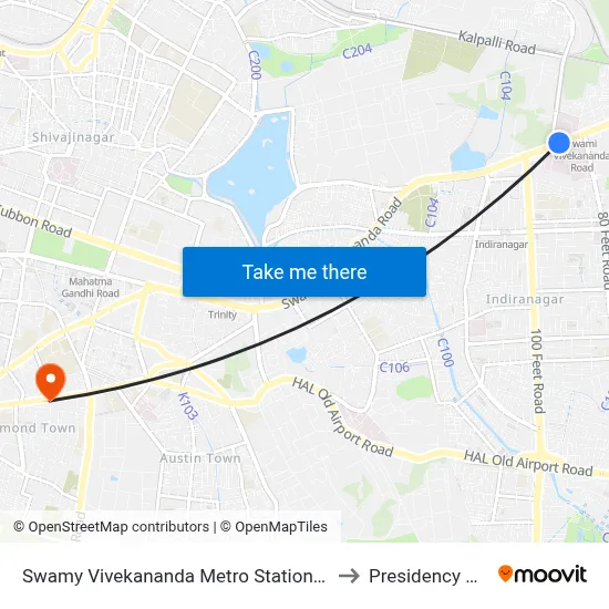 Swamy Vivekananda Metro Station / Isolation Hospital to Presidency University map
