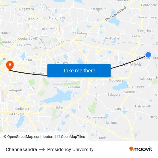 Channasandra to Presidency University map