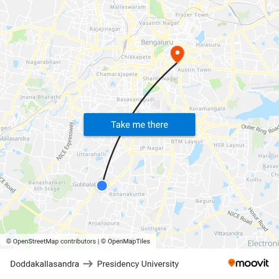 Doddakallasandra to Presidency University map