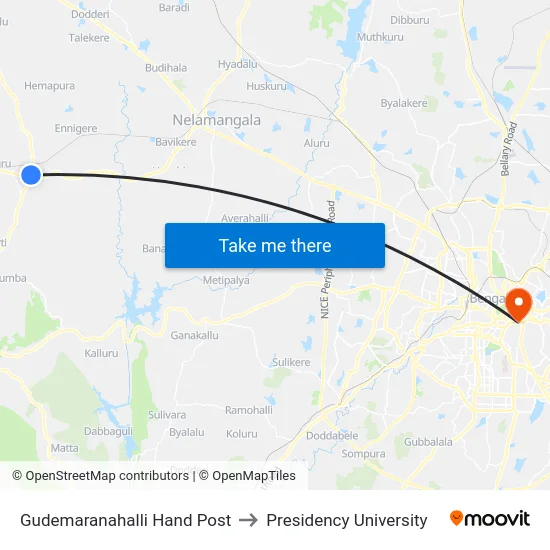 Gudemaranahalli Hand Post to Presidency University map