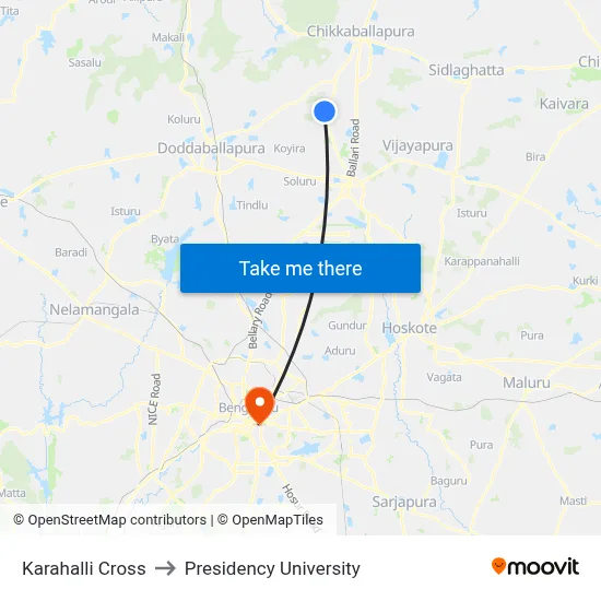 Karahalli Cross to Presidency University map