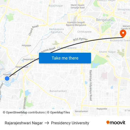 Rajarajeshwari Nagar to Presidency University map