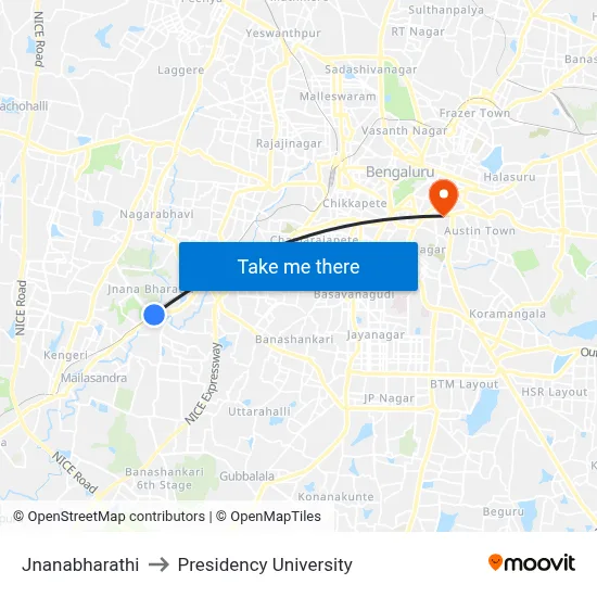 Jnanabharathi to Presidency University map