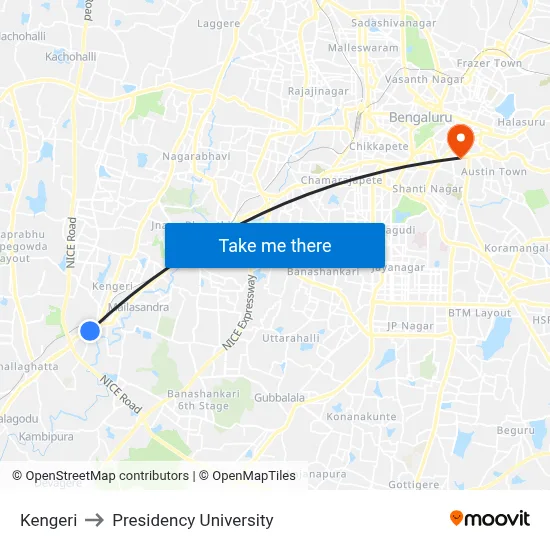 Kengeri to Presidency University map