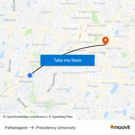 Pattanagere to Presidency University map