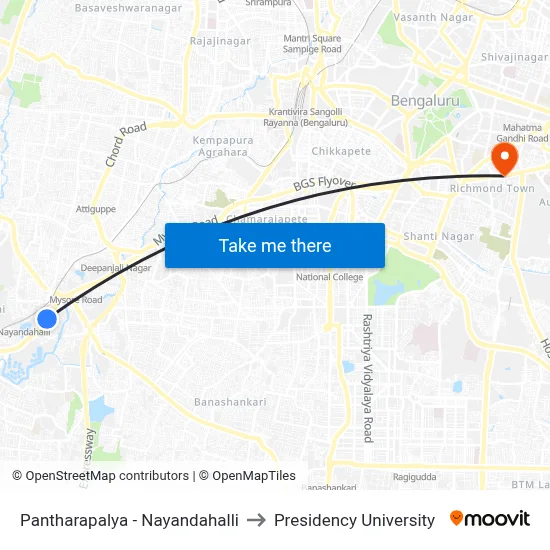Pantharapalya - Nayandahalli to Presidency University map