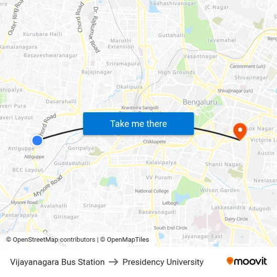 Vijayanagara Bus Station to Presidency University map