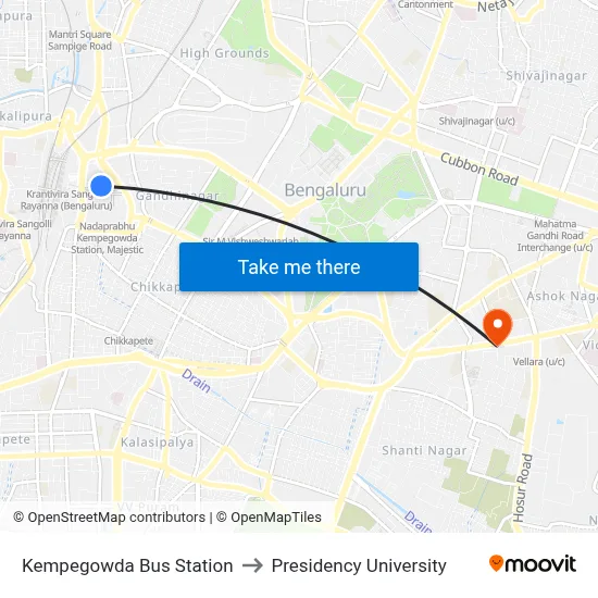 Kempegowda Bus Station to Presidency University map