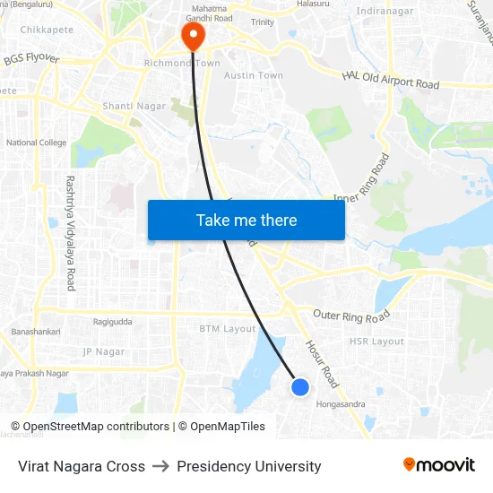 Virat Nagara Cross to Presidency University map