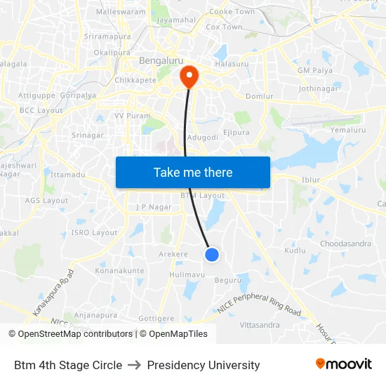 Btm 4th Stage Circle to Presidency University map