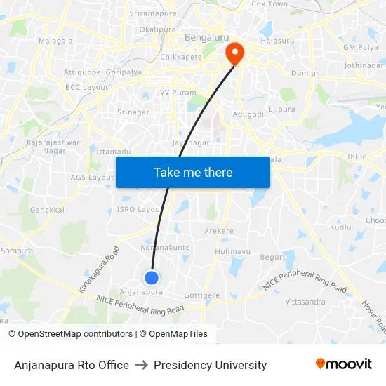Anjanapura Rto Office to Presidency University map