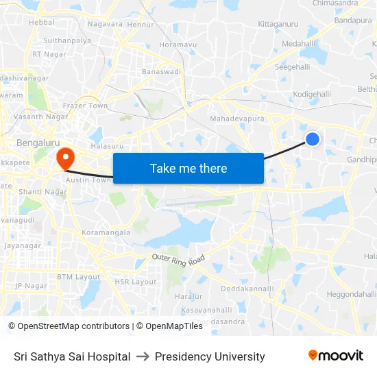 Sri Sathya Sai Hospital to Presidency University map