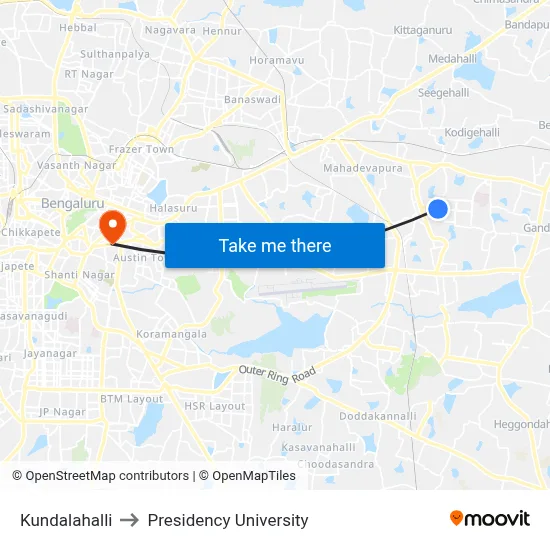 Kundalahalli to Presidency University map