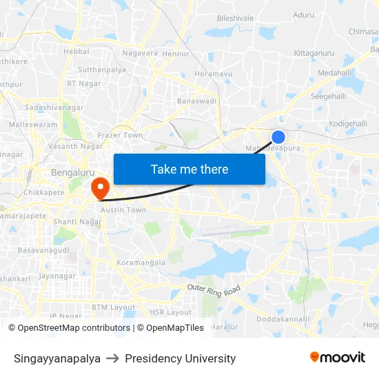Singayyanapalya to Presidency University map