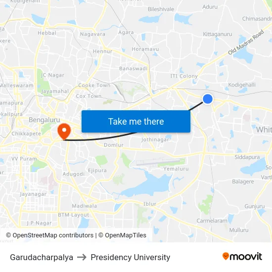Garudacharpalya to Presidency University map