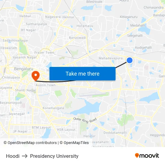 Hoodi to Presidency University map