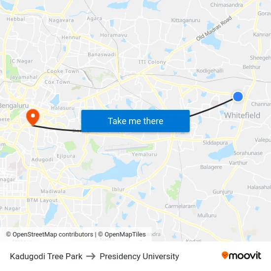 Kadugodi Tree Park to Presidency University map