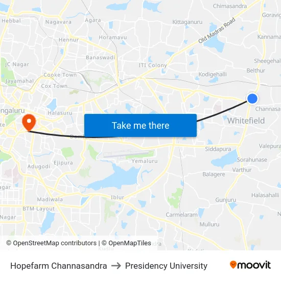 Hopefarm Channasandra to Presidency University map