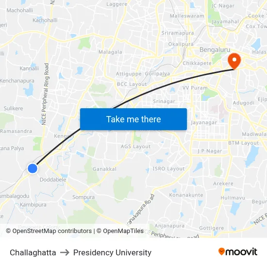 Challaghatta to Presidency University map
