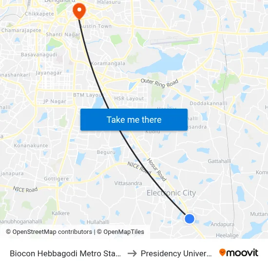 Biocon Hebbagodi Metro Station to Presidency University map