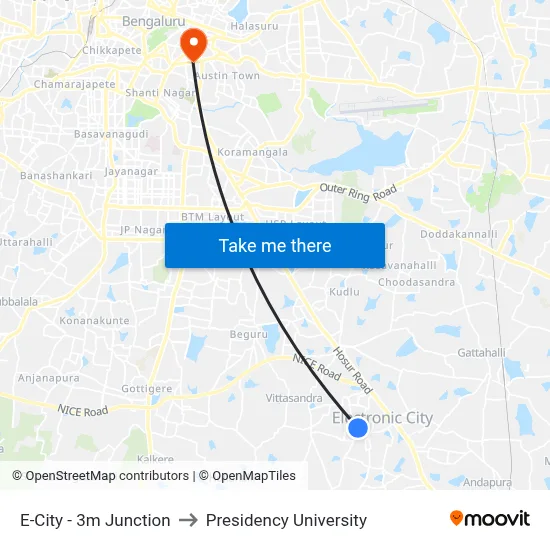E-City - 3m Junction to Presidency University map