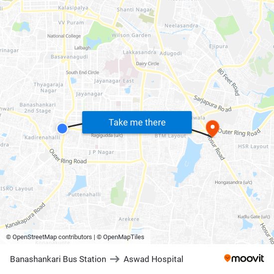Banashankari Bus Station to Aswad Hospital map