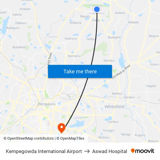 Kempegowda International Airport to Aswad Hospital map