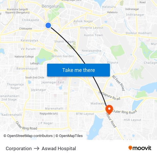 Corporation to Aswad Hospital map