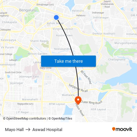 Mayo Hall to Aswad Hospital map