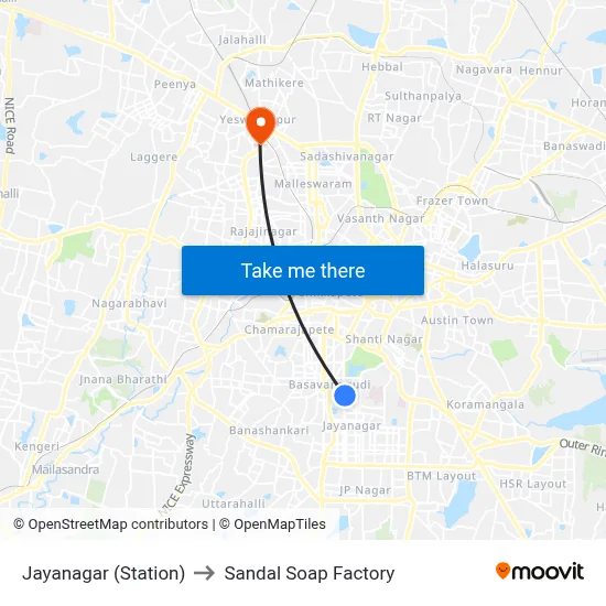Jayanagar (Station) to सैंडल सोप फैक्टरी map