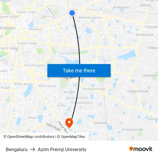 Bengaluru to Azim Premji University map