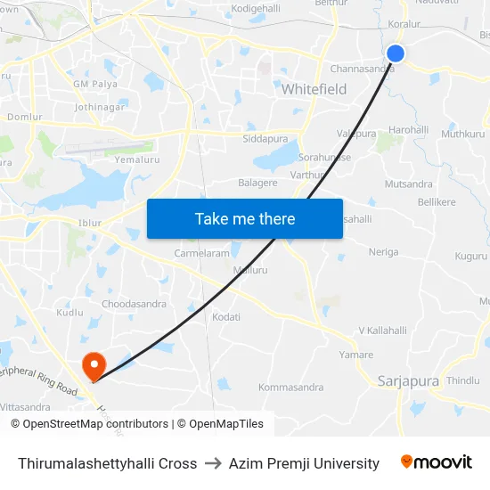 Thirumalashettyhalli Cross to Azim Premji University map