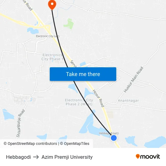 Hebbagodi to Azim Premji University map
