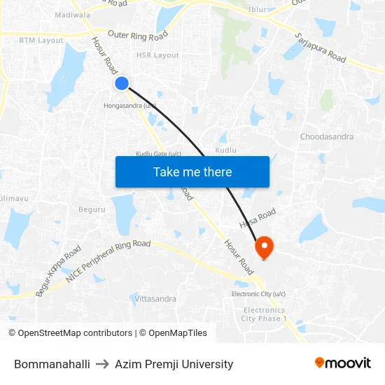Bommanahalli to Azim Premji University map