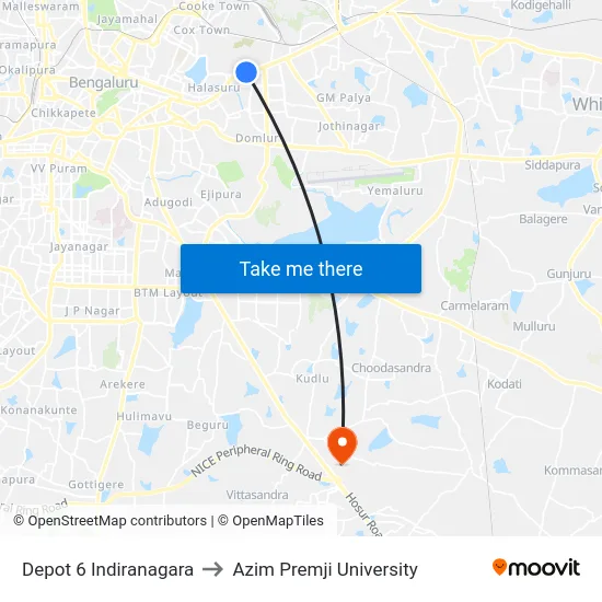 Depot 6 Indiranagara to Azim Premji University map