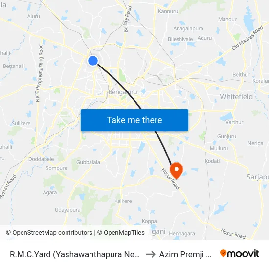 R.M.C.Yard (Yashawanthapura New Railway Station) to Azim Premji University map