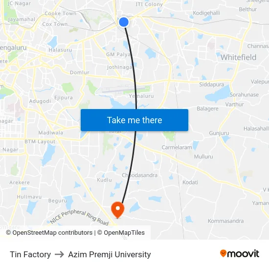 Tin Factory to Azim Premji University map