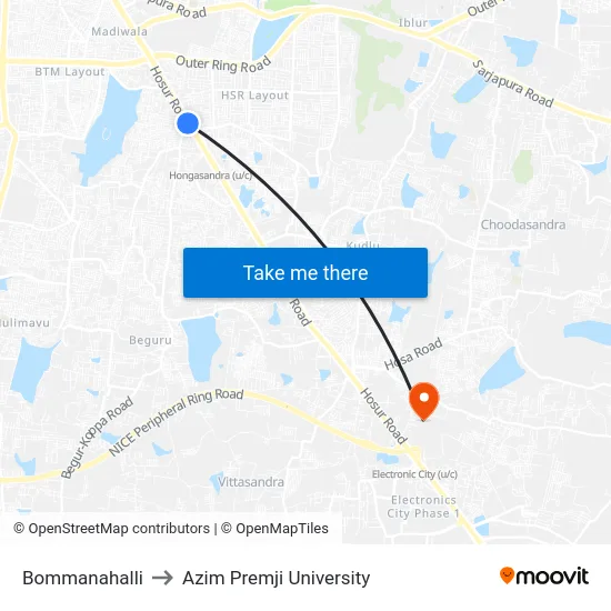 Bommanahalli to Azim Premji University map