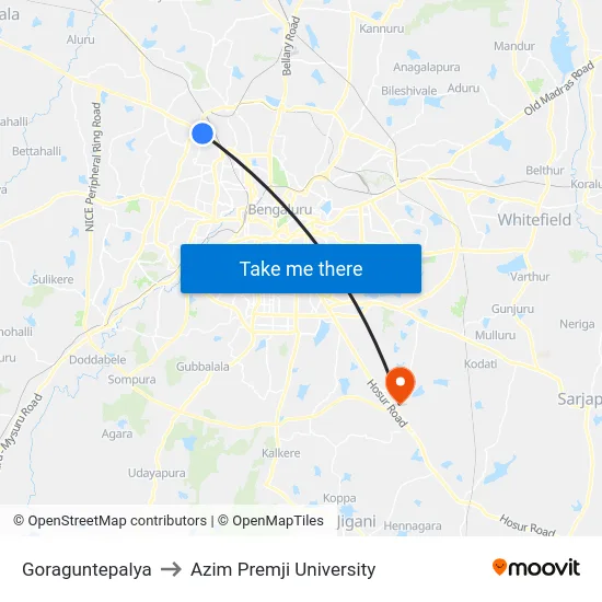 Goraguntepalya to Azim Premji University map