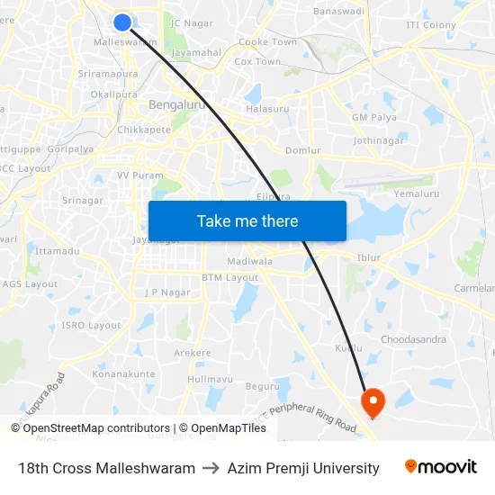 18th Cross Malleshwaram to Azim Premji University map