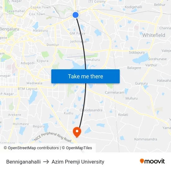 Benniganahalli to Azim Premji University map
