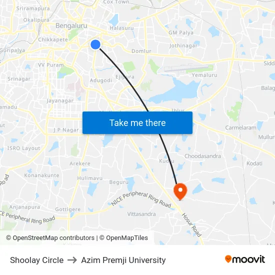 Shoolay Circle to Azim Premji University map
